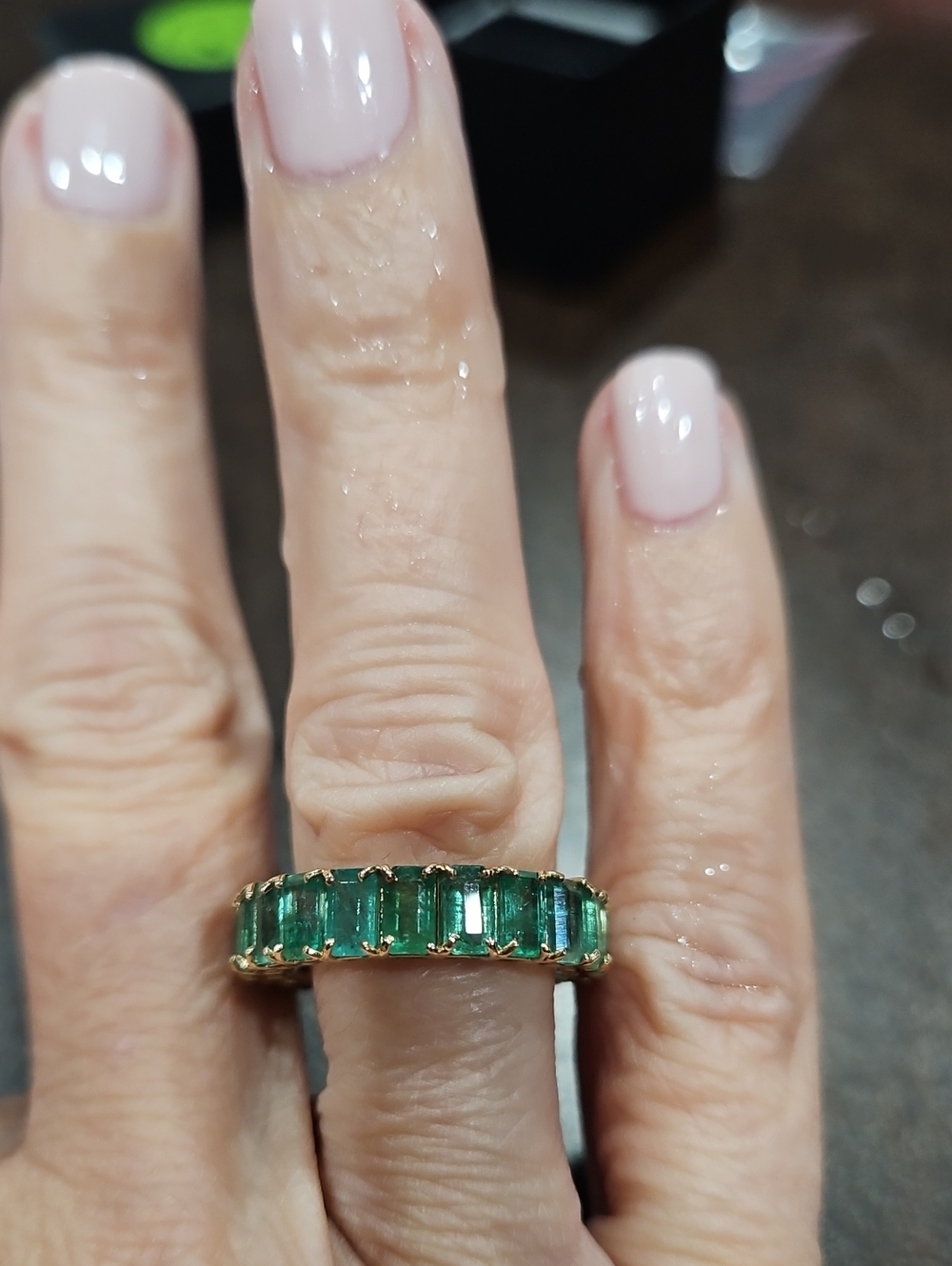 14k Gold And Genuine Green Emerald-Cut Band Ring in Gold - Women's Jewelry